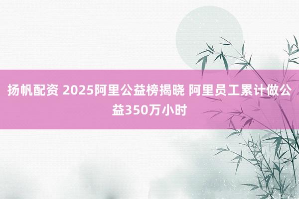 扬帆配资 2025阿里公益榜揭晓 阿里员工累计做公益350万小时